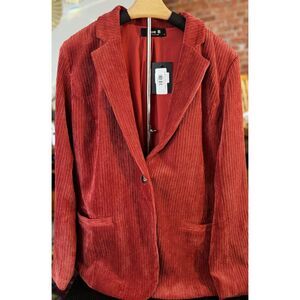 Lady Corduroy Suit Relaxed Blazer In Rust Lapel Button Layering Casual Size S